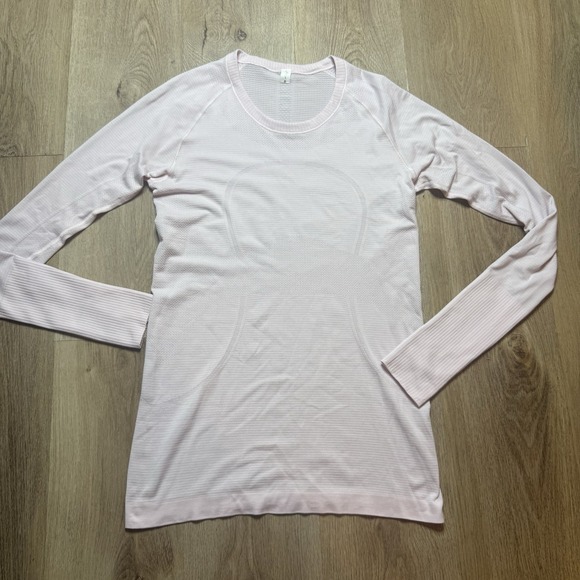 LULULEMON Pink Peony Swiftly Tech 2.0 Long-Sleeve Hip Length Active Shirt Sz 8 - Picture 1 of 7